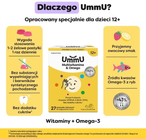 UmmU Multiwitamina&Omega 12+ (27 pastylek żelowych do rozgryzania i żucia)