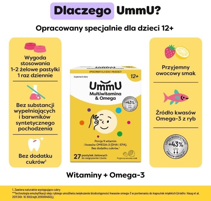 UmmU Multiwitamina&Omega 12+ (27 pastylek żelowych do rozgryzania i żucia)