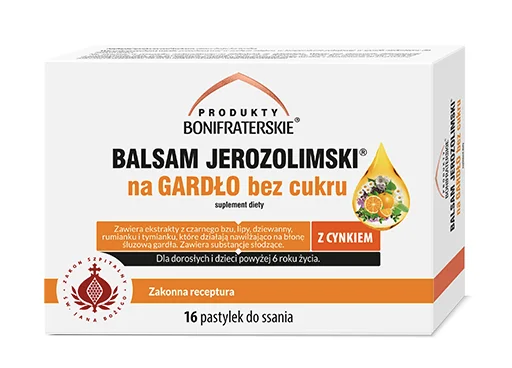 Balsam Jerozolimski na GARDŁO bez cukru (16 pastylek do ssania) Produkty Bonifraterskie