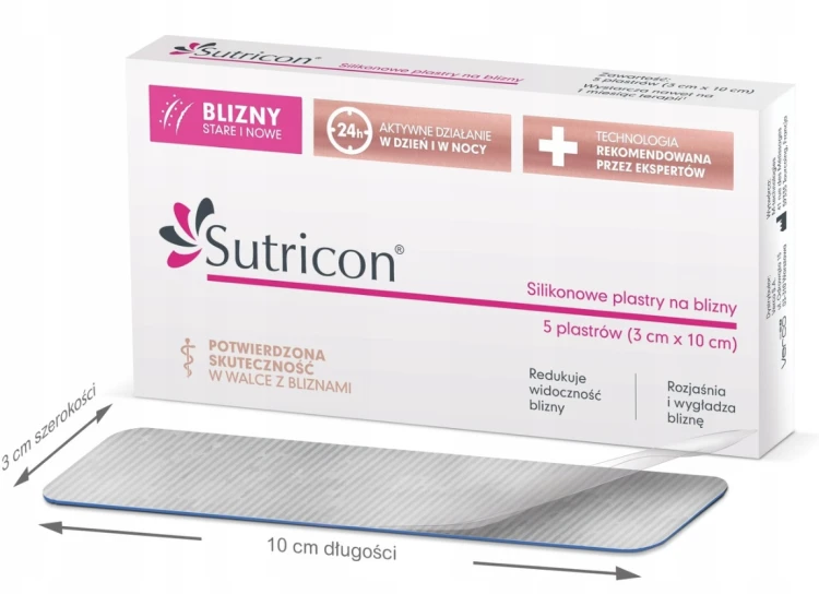 Sutricon Silikonowe plastry do pielęgnacji blizn (30cm x 10cm) 5szt.