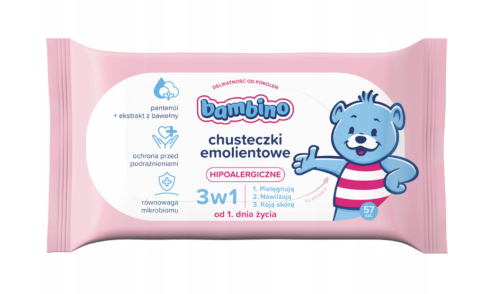 Bambino Chusteczki emolientowe hipoalergiczne 3w1 57szt.