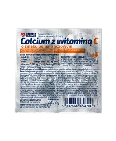 Calcium z witaminą C 12 tabl.mus Rodzina Zdrowia