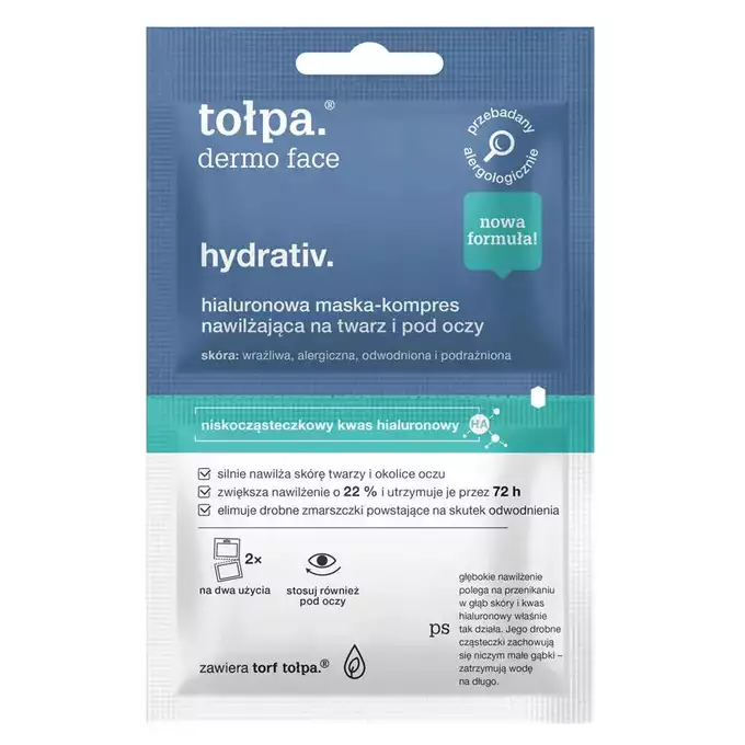 Tołpa Dermo Face Hydrativ Maska Kompres nawilżający do twarzy, szyi i pod oczy 2x6ml
