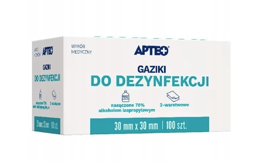 Gaziki do dezynfekcji  (30mmx30mm) 100szt. APTEO