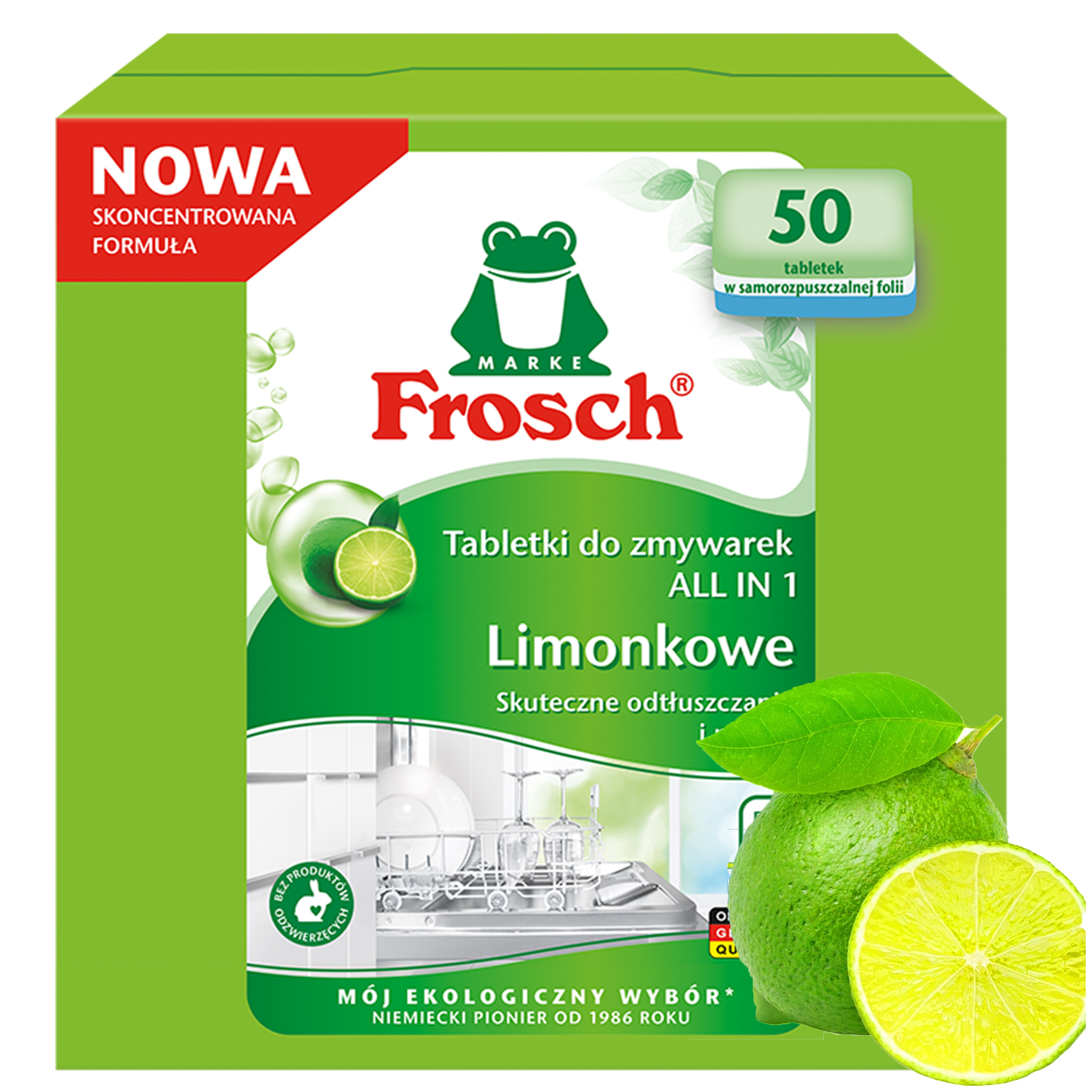 Frosch Limonkowe tabletki do zmywarek ALL in 1, 50szt.